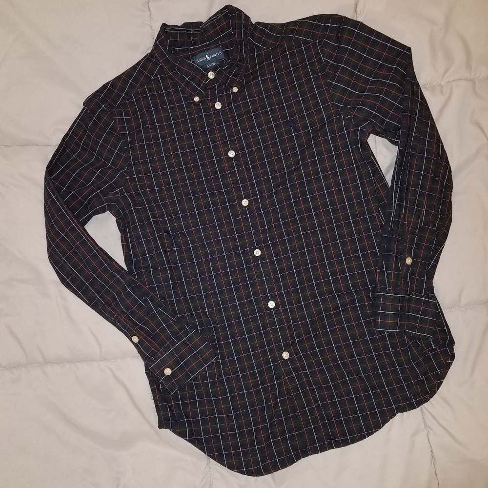RALPH LAUREN Plaid Button-Down Shirt, L